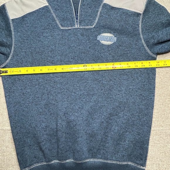 Renegade Club Men’s Sweater Fleece Pullover Small Blue w/ Gray Patches Half Zip - Picture 8 of 8